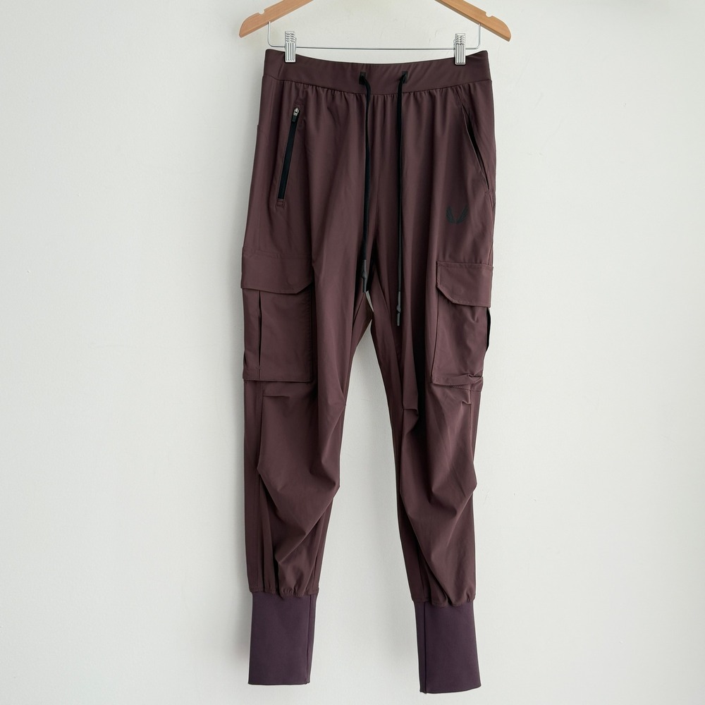 ASRV Tetralite Cargo Joggers Mens Medium Maroon Brown Training Pants Plum